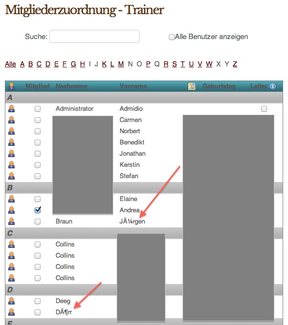 Mitgliederzuordnung zur Rolle Trainer